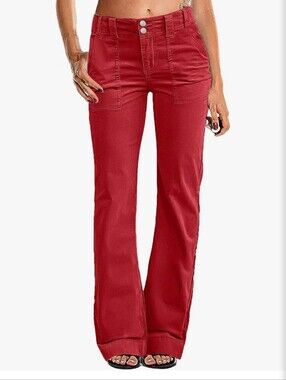 Red Cargo-Style Pants | Statement Casual Look | Size L (10-12)